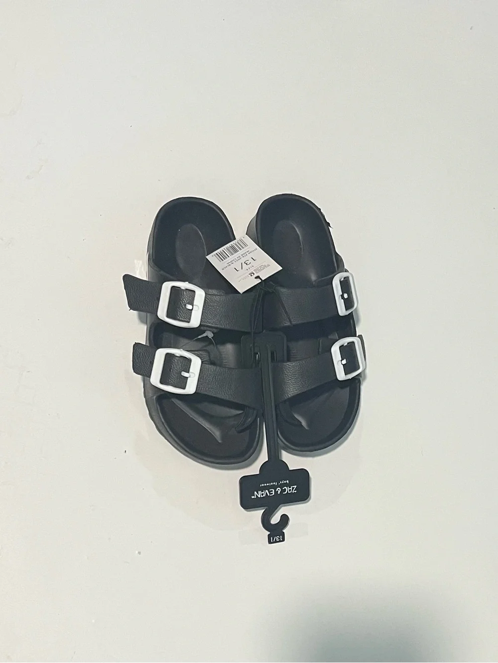 Kids Black Double-Buckle Slide Sandals with White Buckles